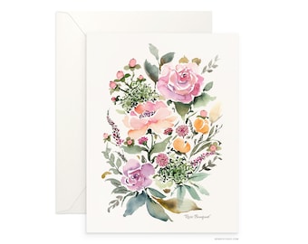 Rose Bouquet Watercolor Card: Floral Art Greeting Card