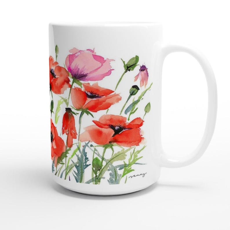Mohnblumen-Garten 15oz Keramikbecher Bild 2