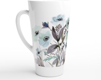 Light Blue Flowers 17oz Ceramic Latte Mug