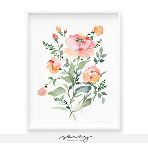 Bonita pintura de acuarela con rosas rosas, arte floral de acuarela de alta calidad, arte de pared, idea de regalo perfecta, marco NO incluido