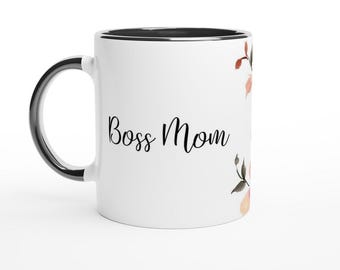 Boss Mom & Dawn Flowers 11oz Ceramic Mug with Black Colour Inside