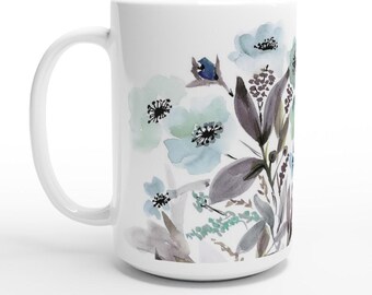 Light Blue Flowers 15oz Ceramic Mug