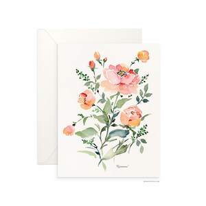 Carte vierge pliée Roseanne de 5 x 7 po., beau dessin floral aquarelle, carte de voeux d'archives pour toutes les occasions par Senay design Studio