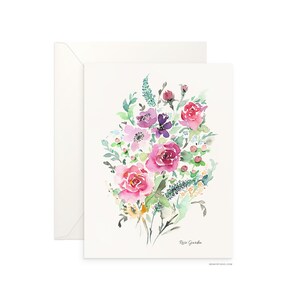 Carte vierge pliée Rose Garden 5 "x 7", belle carte de voeux d'archives de design floral aquarelle pour toutes les occasions par Senay, enveloppe incluse