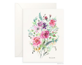 Rose Garden Watercolor Card: Floral Blank Greeting Card