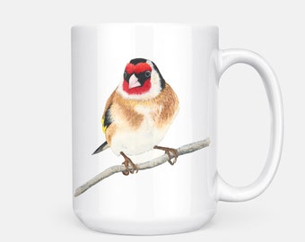 Coffee Mug 15oz and 11oz available | European Goldfinch Bird Watercolour Design | Coffee and Tea Mug | all over print, perfect gift item