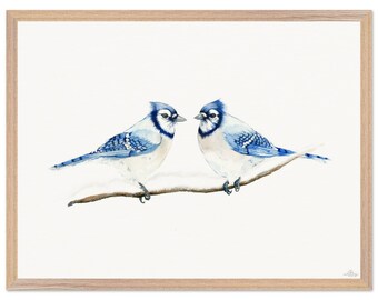 Two Blue Jays, Wooden Framed Art Print With Museum-Quality Matte Paper