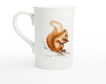 Squirrel Watercolor Design, Slim Porcelain Mug, 10oz