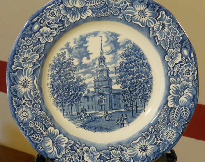 Staffordshire Ironstone Transferware Liberty Blue Independence Hall Plate