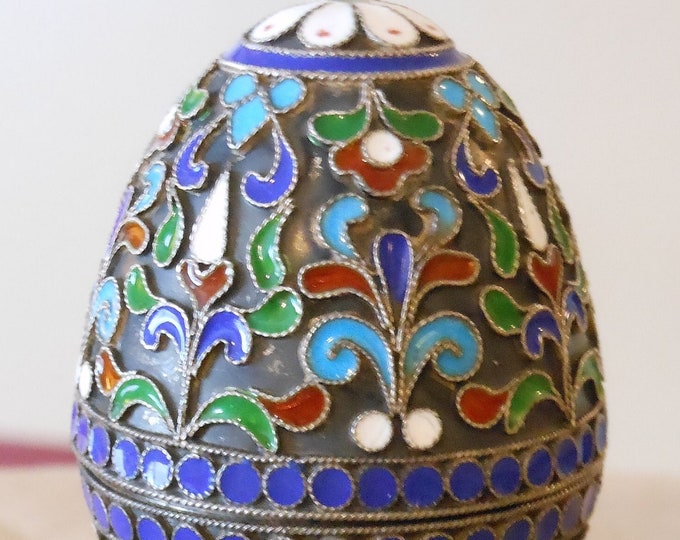 30g Antique 925 Sterling Silver and Cloisonne Enamel Egg