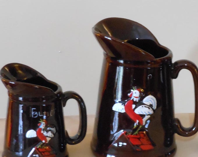 Vintage Pancake Batter, Butter, Syrup Pitcher Set with Rooster Design
