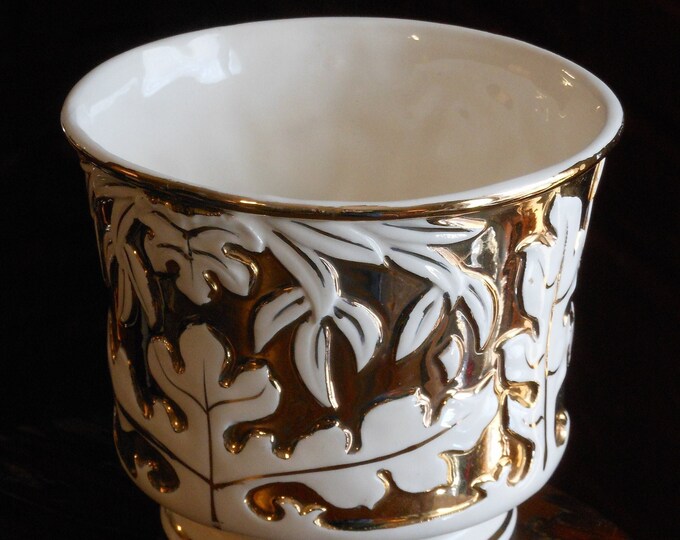 White and Gold Metallic Ceramic Bowl