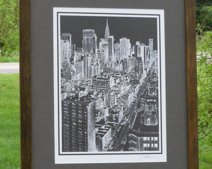 Hand-Signed Manhattan Skyline by Sandra Finkenberg