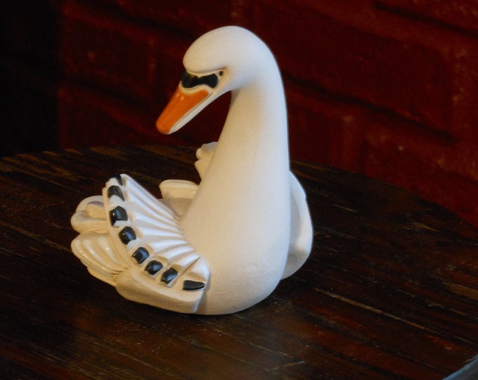 Hand Carved Hand Painted Clay Swan