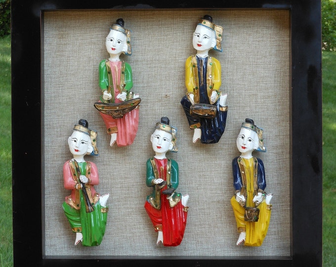 Five Chinese Musicians in 3-D Wooden Frame