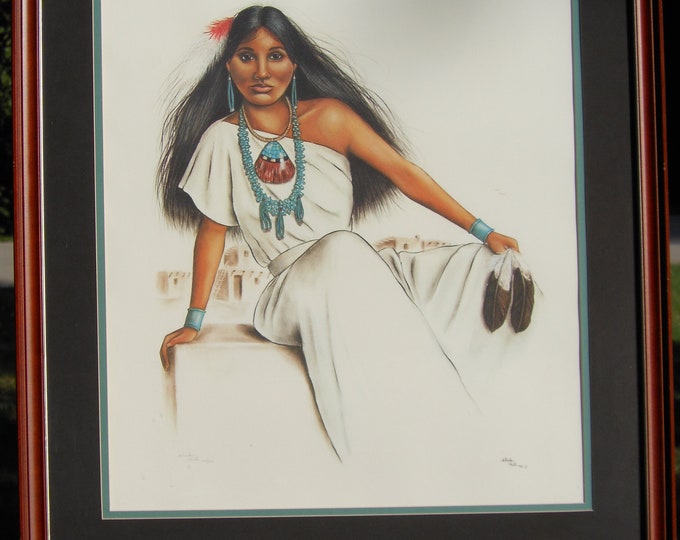 Sheila Hill Signed, Dated and Numbered Framed Native American Woman Portrait