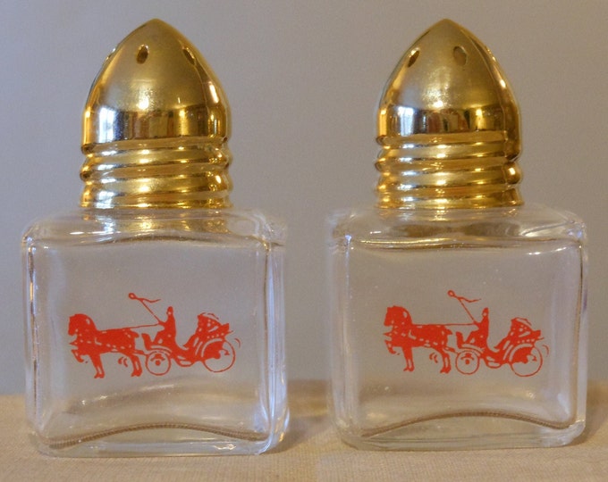 Small Salt & Pepper Shakers, Glass with Gold Metal Tops