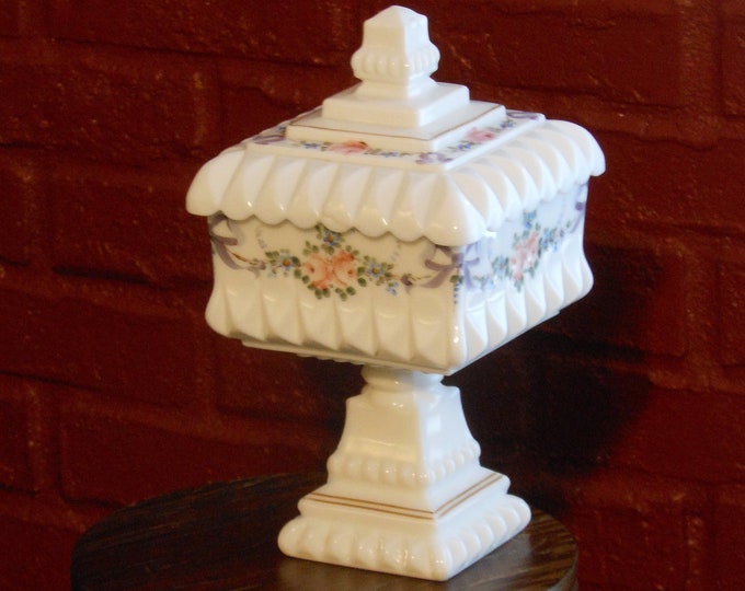 Vintage Painted Milk Glass Candy Dish With Lid