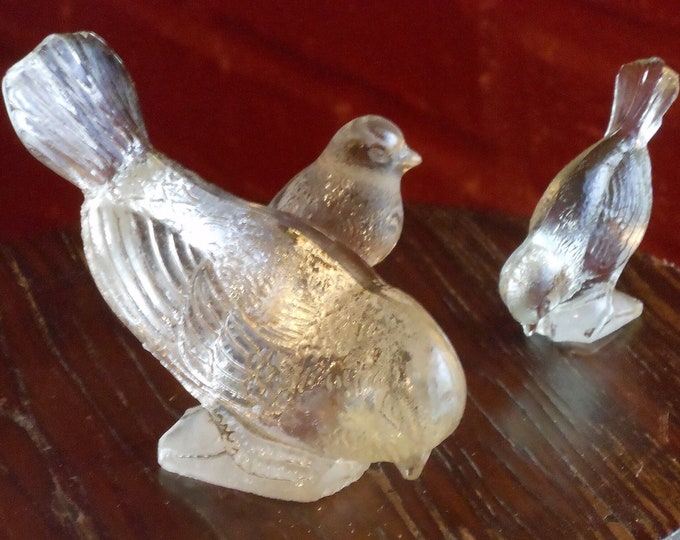 Set of Three Clear Glass Birds