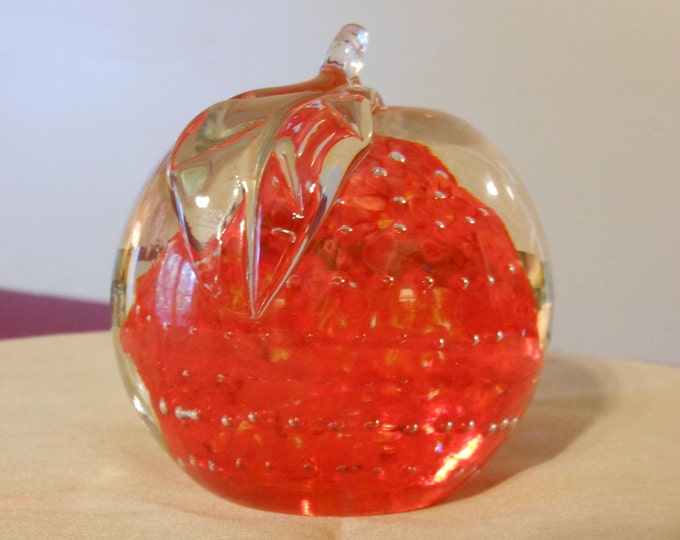 Red and Green Glass Apple Paper Weight