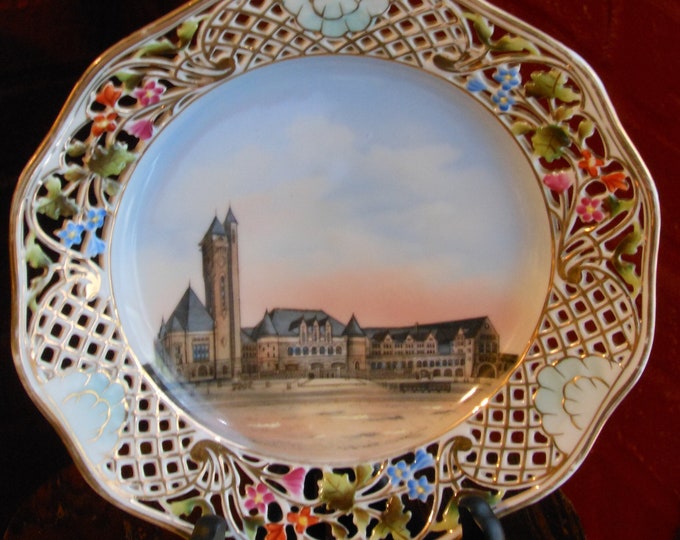 German-Made 9-inch Decorative Plate Showing Union Station, St. Louis, MO