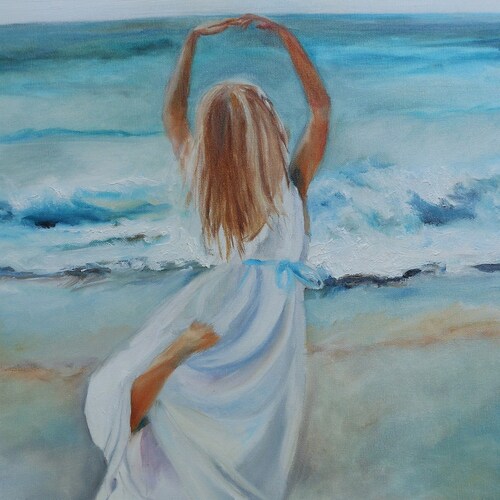 Girl on shops Beach by C. Watson