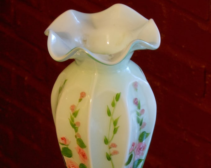 Vintage Glass-Covered, Hand Painted 9-Inch Vase