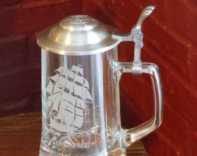 Vintage Ariel 1866 Glass and Pewter Stein