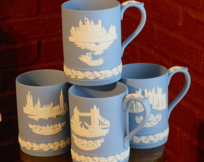 Set of Four Mid-Century Wedgwood Jasper Commemorative Christmas Mugs, 1973-1976