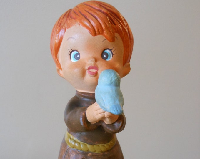 Big-Eyed Kitschy St. Francis Boy with Bluebird