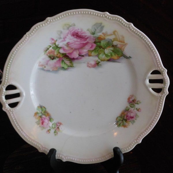 Antique P.K. Selesia Two-Handled Hand-Painted Reticulated 10-Inch Plate