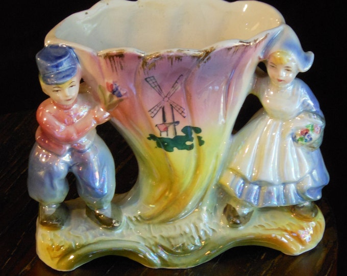 Dutch Boy & Girl Lustre Ware Vintage Bud Vase