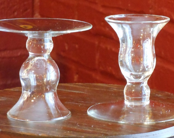 Two Vintage Glass Candleholders