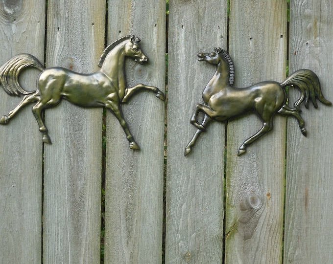 Two Vintage Brass Wall Horses