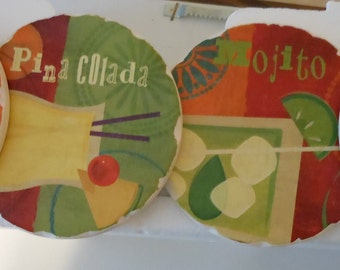 Set of Four Hand Painted Plaster Cocktail Coasters