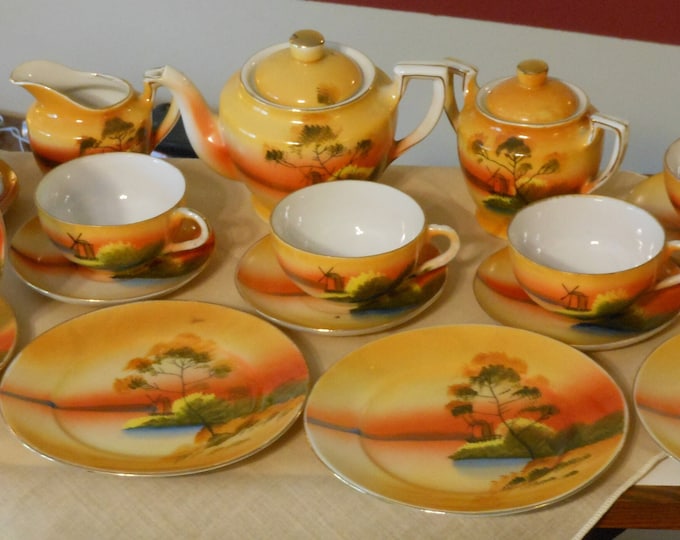 Miniature Porcelain Hand Painted 20-Piece Tea Set