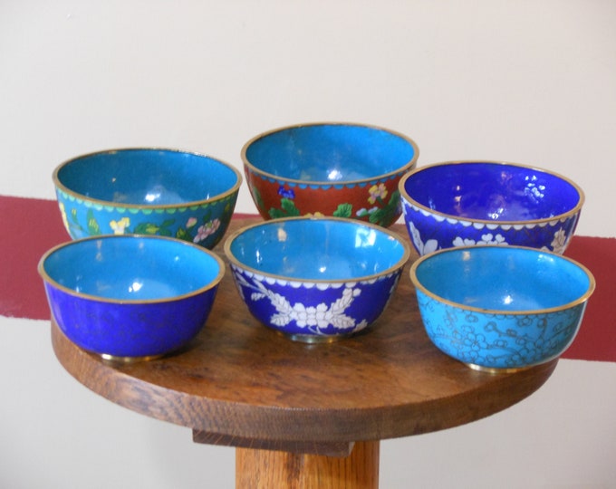 Six Brass and Enamel Chinese Bowls