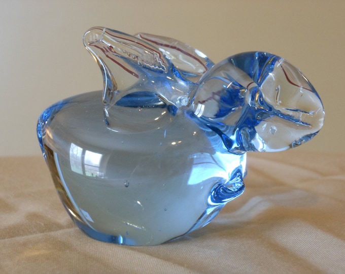Hand Blown Blue Glass Bunny Paperweight