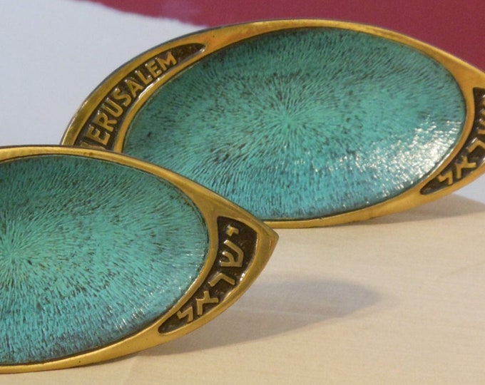 Two Brass and Blue Enamel Trinket Trays