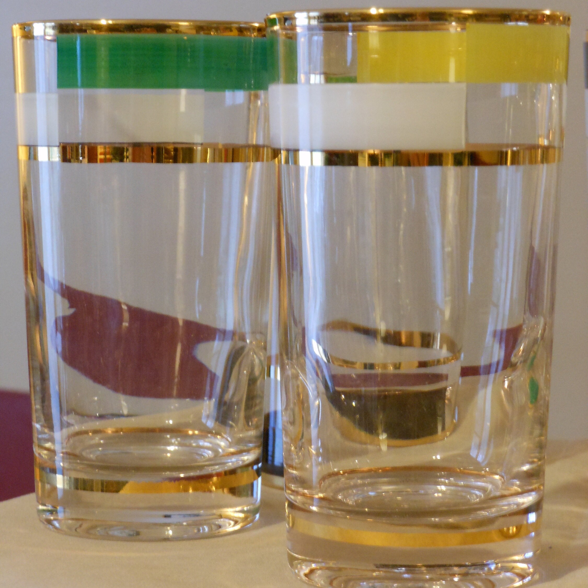 Six MidCentury GoldRimmed Drinking Glasses