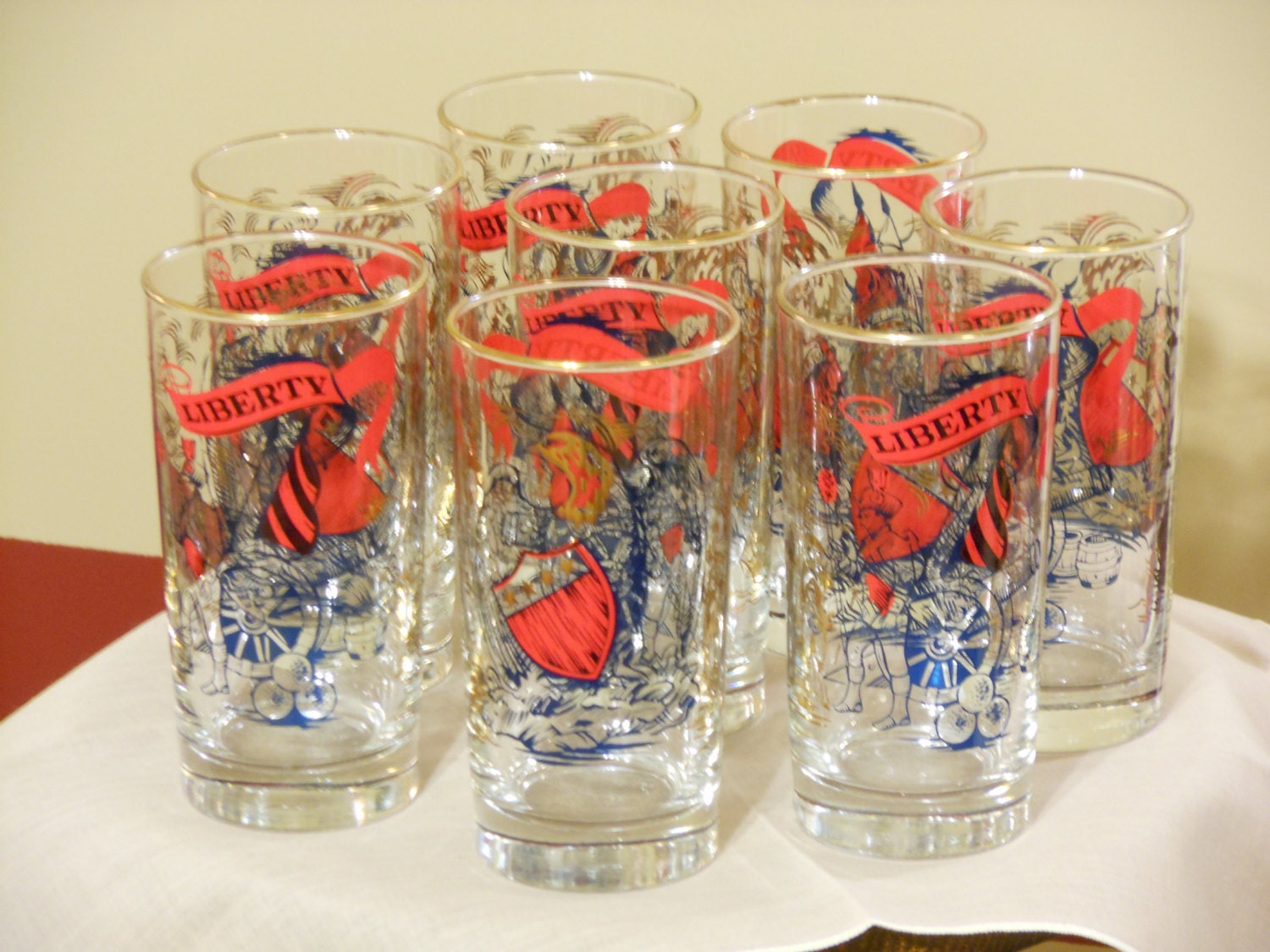 Set of Eight Sears Gift Glassware 12.5 oz. Libbey Spirit of '76 Glasses