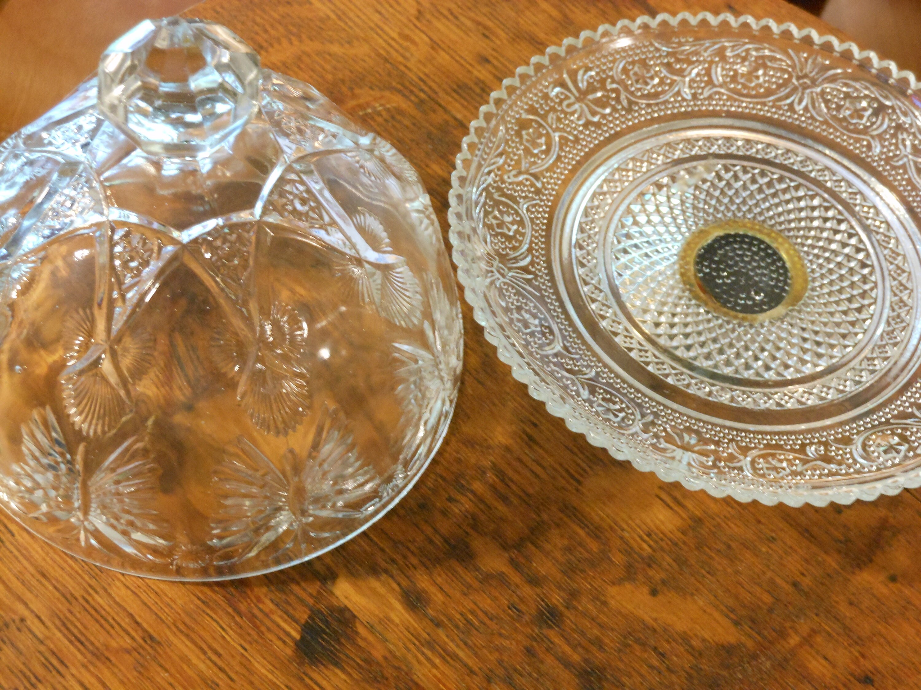 Etched Crystal Domed Butter or Cheese Plate w/ Silver Plate Pedestal