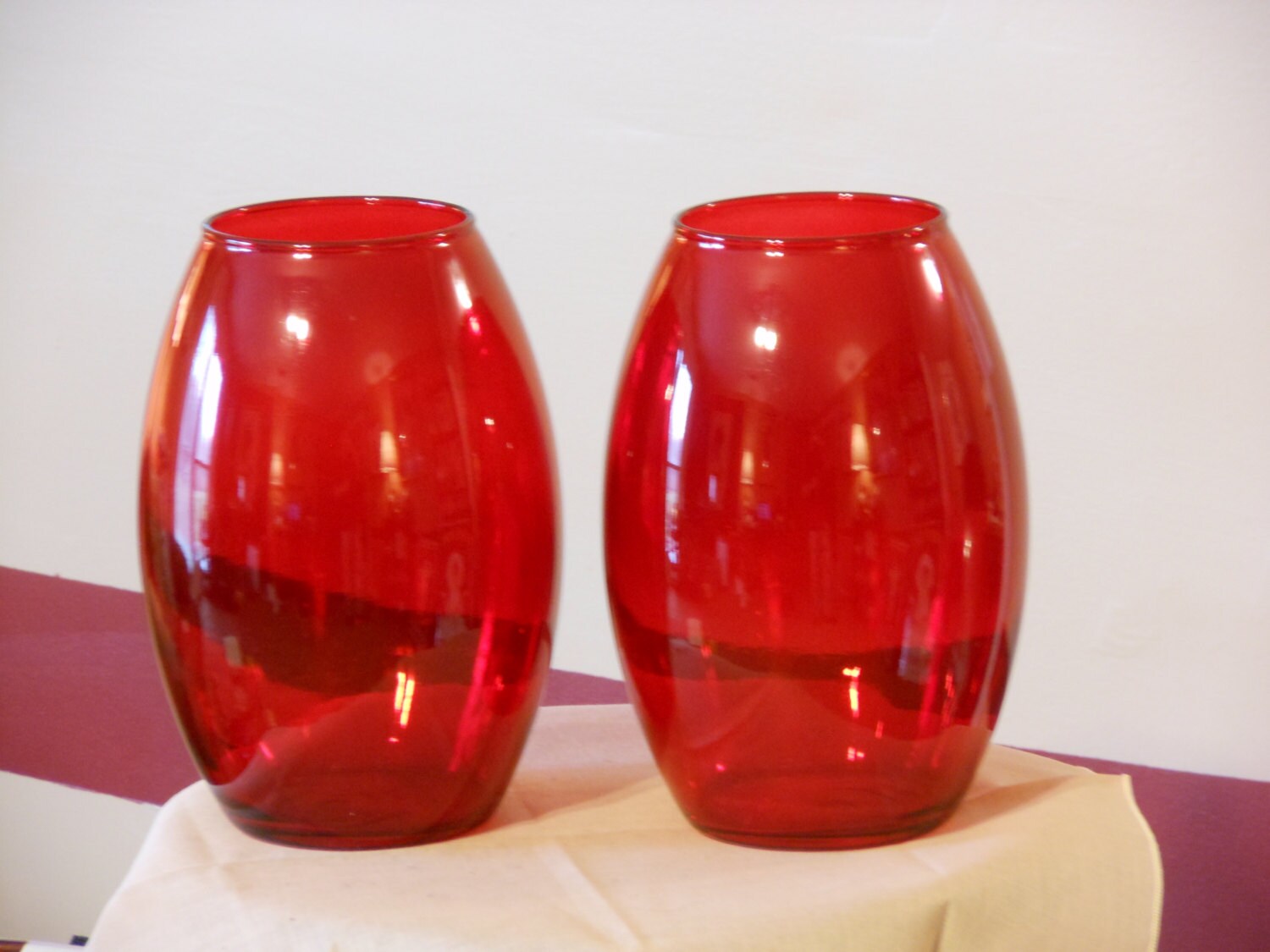 A Pair of Red Glass Matching Vases/Jars