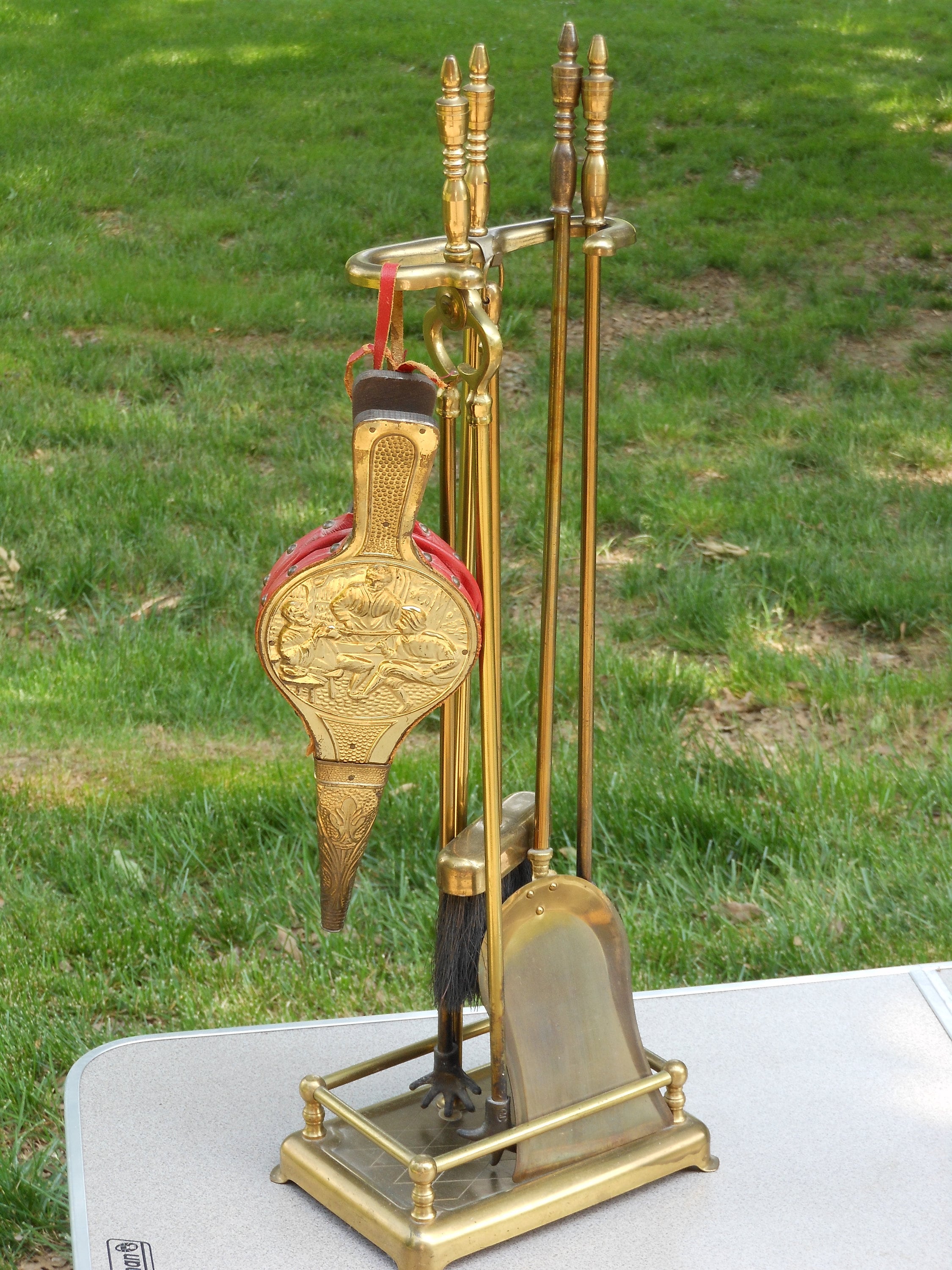 Complete Set of Vintage Brass Fireplace Tools