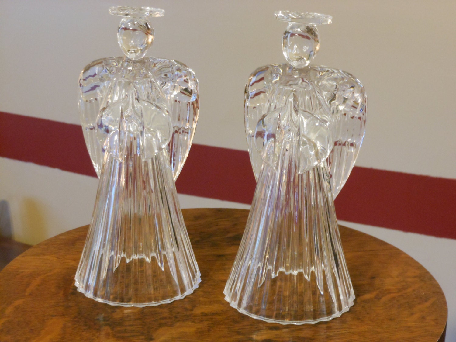 Two Clear Lead Crystal Angel Candle Holders