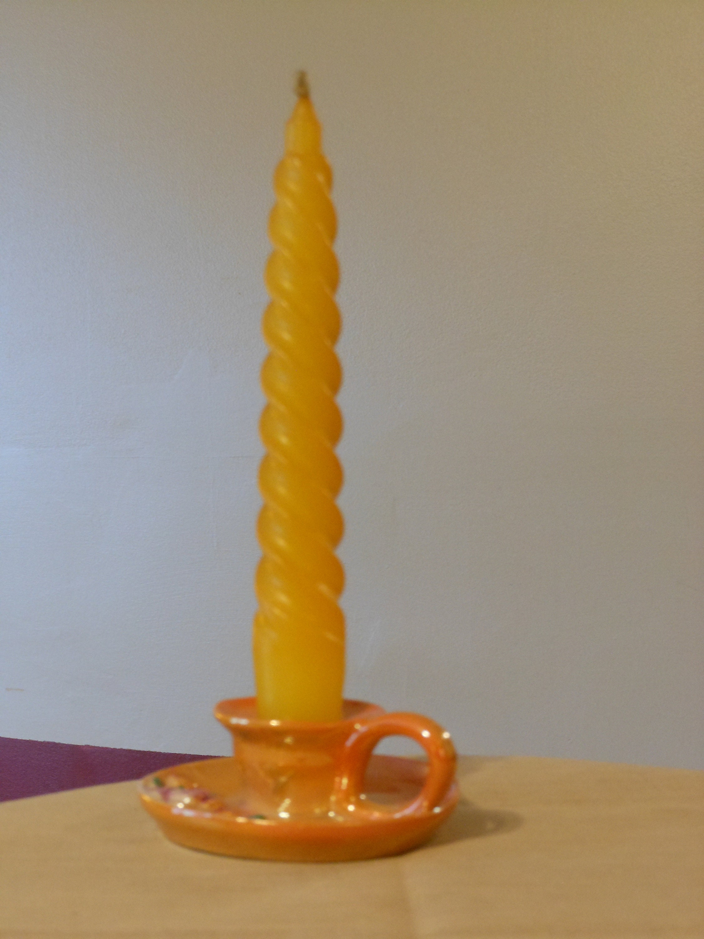 Lustreware Orange Candle Holder with Candle