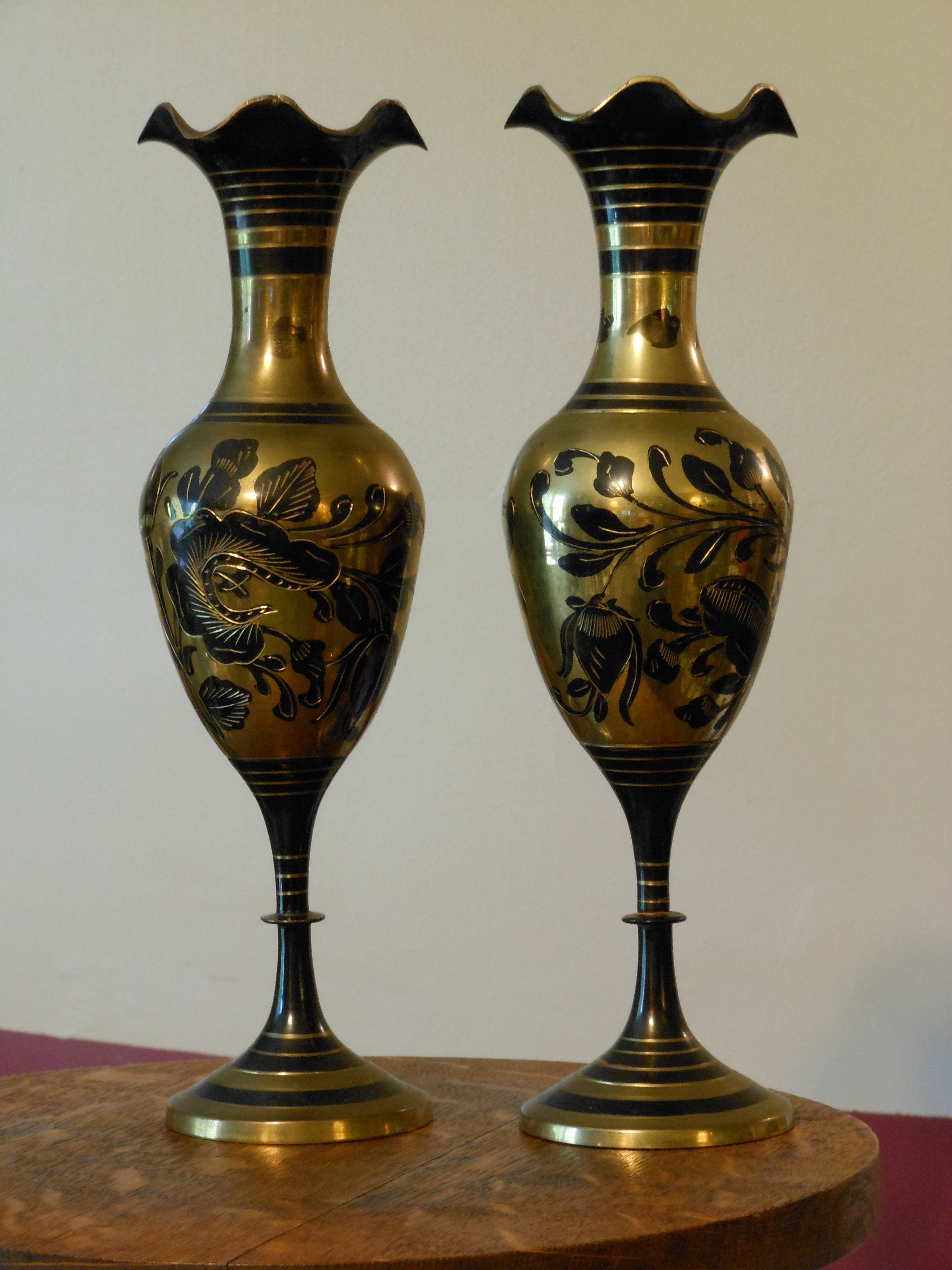 Vintage Etched Brass Bud Vases