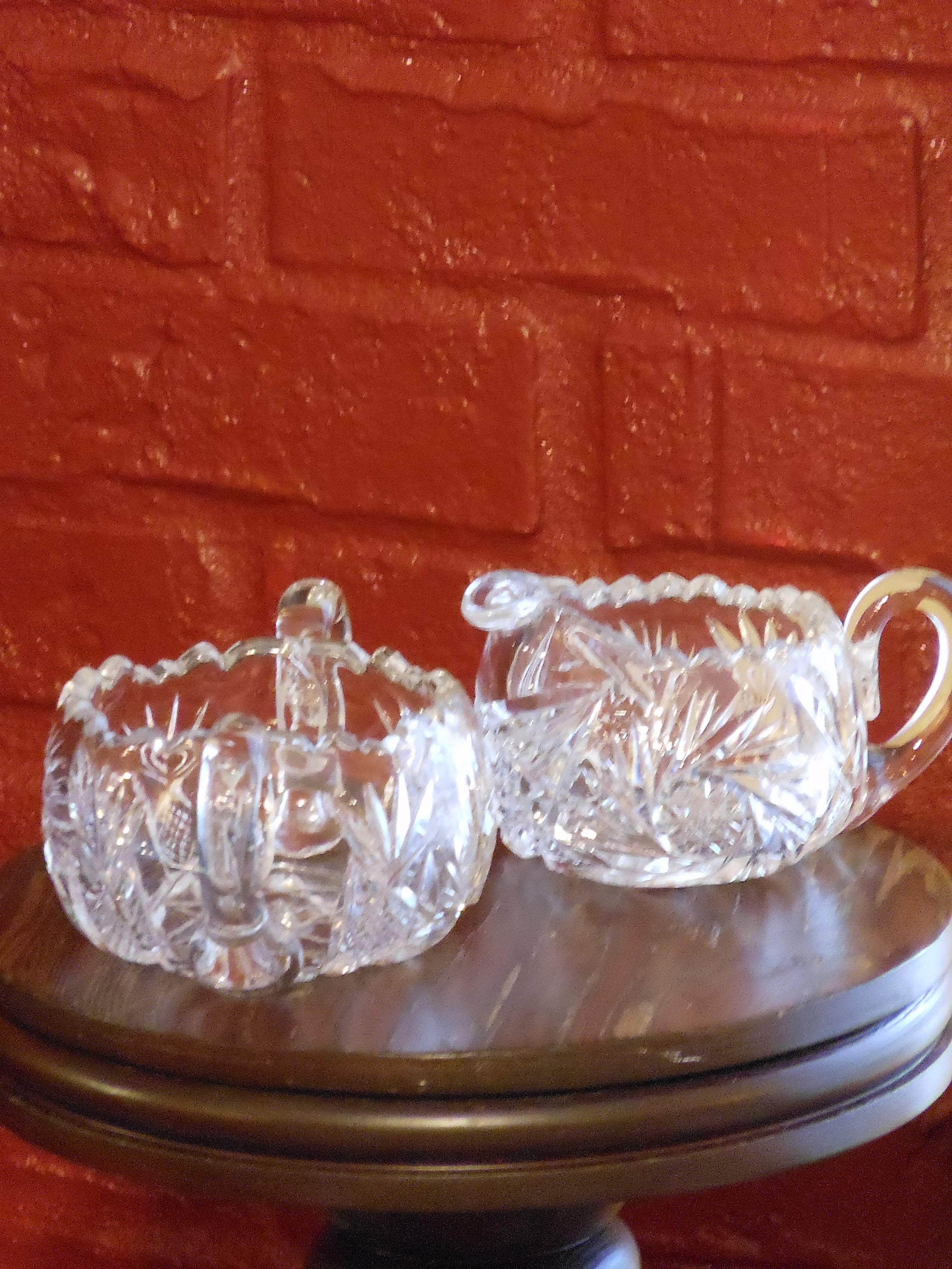 Cut Lead Crystal Vintage Sugar Bowl & Creamer