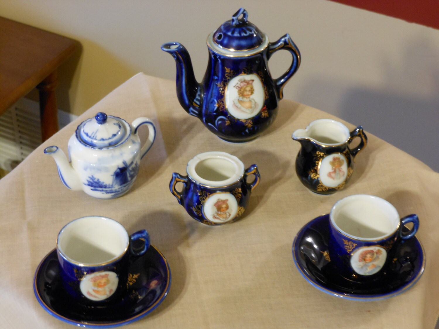 Antique German & Delft Child's Tea Set Pieces