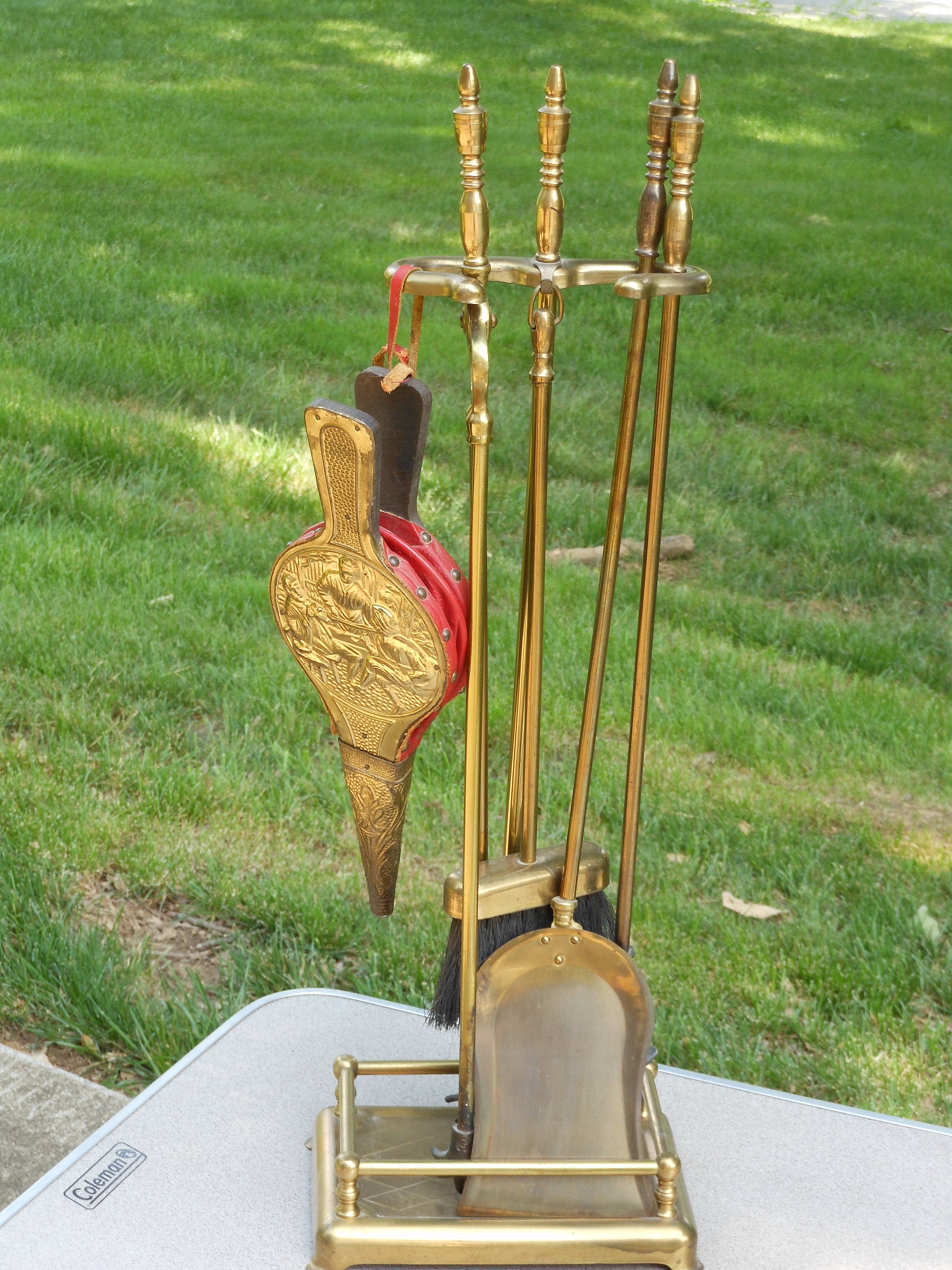 Complete Set of Vintage Brass Fireplace Tools